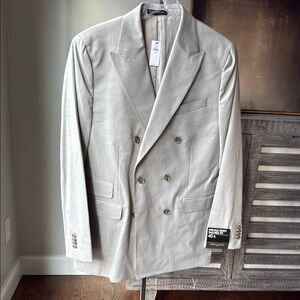 Men's Double-Breasted Taupe/Light Gray Blazer